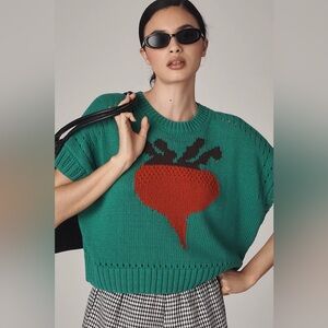 Anthropologie Maeve Short Sleeve Turnip Veggie Motif Sweater (Size S) - NWT